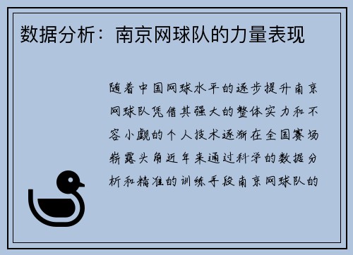 数据分析：南京网球队的力量表现
